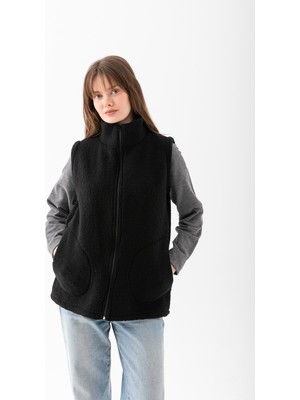 Etki Moda Kadın  Dik Yaka Fermuarlı Polar Yelek