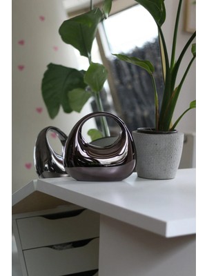 Moom Bag Kadın Platin Metalik Oval Tutmalı Mika Kalıp Abiye El Çantası