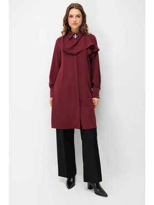 Esswaap Fularlı Broş Detaylı Tunik  Bordo
