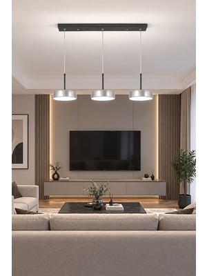 Fer Avize Ela LED Modern Tasarım 3 Renk Işık Seçenekli Enerji Tasarruflu 3'lü LED Avize Mutfak Salon Çocuk Odası Giyinme Odası