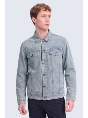 Hatemoğlu Gri Slim Fit Bebe Yaka Kot Ceket