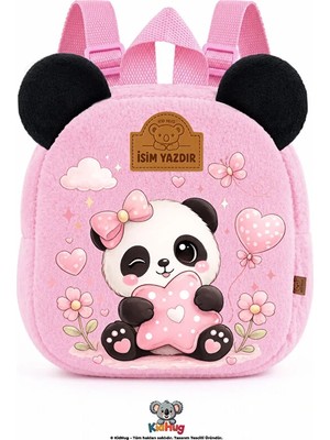 Kidhug Isime Özel Kız Çocuk Çanta Panda Sırt Baskılı Pembe Kız Çocuk Çantası Anaokulu - Kreş 0 - 8 Yaş Isim Yazdır