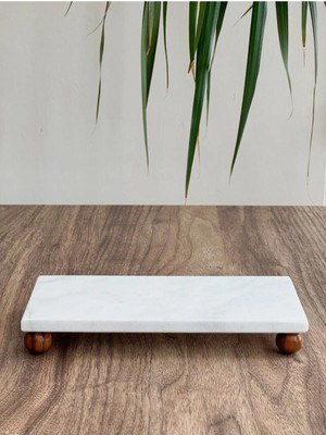 Hilamingo Home Mermer Yağlık Altı Ahşap Misket Ayaklı 20 x 10 cm Mermer Sunumluk
