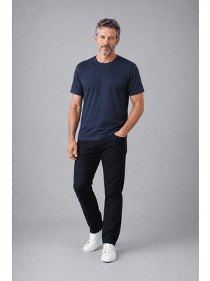 Bisse Lacivert Studio Bisiklet Yaka T-Shirt BSTS26Y26321_K39
