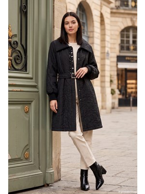 Lale Butik Şerit Aksesuar Detay Ceket 14298 Siyah