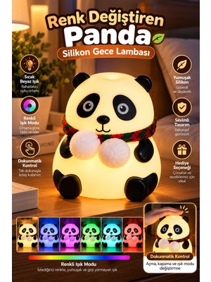 DS LLC Dokunmatik Kontrollü Renk Değiştiren Panda Gece Lambası Çocuk Odası ve Yatak Odası