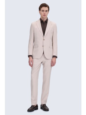Hatemoğlu Bej Slim Fit Mono Yaka Casual Takım Elbise