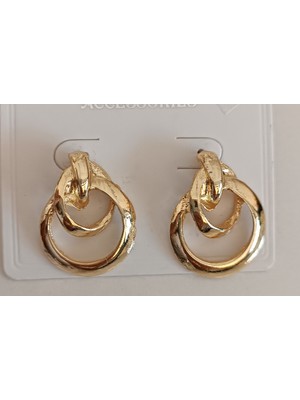 Ases Store Halka Detay Gold Renk Çelik Küpe Modern Şık Tasarım Günlük Kullanım