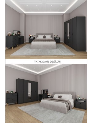 Asra Trend Yatak Odası Takımı 5 Parça %100 Mdf Gardırop Şifonyer Makyaj Masası Komodin YTK02