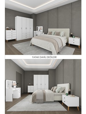 Asra Trend Yatak Odası Takımı 5 Parça %100 Mdf Gardırop Şifonyer Makyaj Masası Komodin YTK03