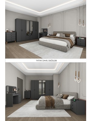 Asra Trend Yatak Odası Takımı 5 Parça %100 MDF Gardırop Şifonyer Makyaj Masası Komodin YTK01