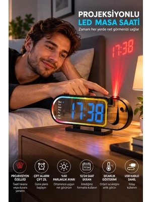 Epilons Modern LED Masa Saati Dijital Ekranlı Alarm Parlaklık Ayarlı 12 24 Saat Sıcaklık Göstergeli