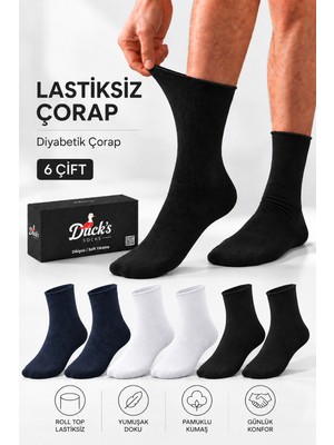 Ducks Socks Erkek 6'lı Pamuklu Kutulu Lastiksiz Çorap Diyabetik Dostu Dikişsiz Esnek Uzun Konç Sıkmayan Çorap