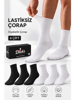 Ducks Socks Erkek 6'lı Pamuklu Kutulu Lastiksiz Çorap Diyabetik Dostu Dikişsiz Esnek Uzun Konç Sıkmayan Çorap