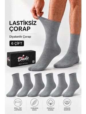 Ducks Socks Erkek 6'lı Pamuklu Kutulu Lastiksiz Çorap Diyabetik Dostu Dikişsiz Esnek Uzun Konç Sıkmayan Çorap