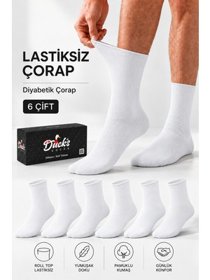 Ducks Socks Erkek 6'lı Pamuklu Kutulu Lastiksiz Çorap Diyabetik Dostu Dikişsiz Esnek Uzun Konç Sıkmayan Çorap