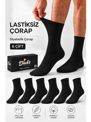 Ducks Socks Erkek 6'lı Pamuklu Kutulu Lastiksiz Çorap Diyabetik Dostu Dikişsiz Esnek Uzun Konç Sıkmayan Çorap