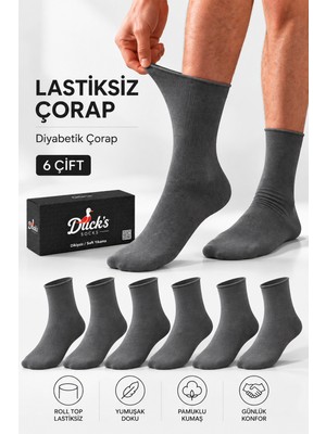 Ducks Socks Erkek 6'lı Pamuklu Kutulu Lastiksiz Çorap Diyabetik Dostu Dikişsiz Esnek Uzun Konç Sıkmayan Çorap