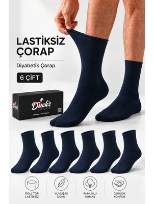 Ducks Socks Erkek 6'lı Pamuklu Kutulu Lastiksiz Çorap Diyabetik Dostu Dikişsiz Esnek Uzun Konç Sıkmayan Çorap