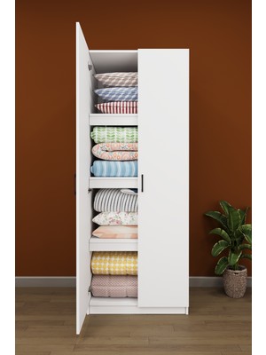 Asra Trend Lüks 2 Kapaklı Çok Amaçlı Yüklük Gardırop %100 MDF Yatak Yorgan Yastık Saklama Dolabı YK01