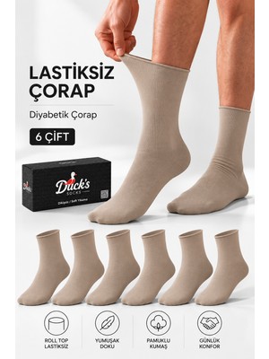Ducks Socks Erkek 6'lı Pamuklu Kutulu Lastiksiz Çorap Diyabetik Dostu Dikişsiz Esnek Uzun Konç Sıkmayan Çorap