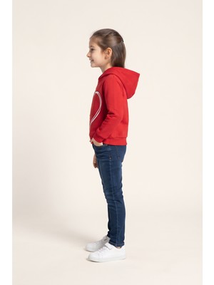 Crassi Kız Çocuk Sweatshirt Kapüşonlu Kelebek Kalp Baskılı 3 Iplik Polarlı Şardonlu %100 Pamuk