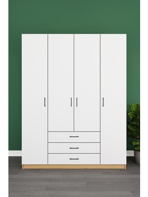 Asra Trend Lüks 4 Kapaklı 3 Çekmeceli Gardırop %100 MDF Askılı Düzenleyici Elbise Dolabı G02