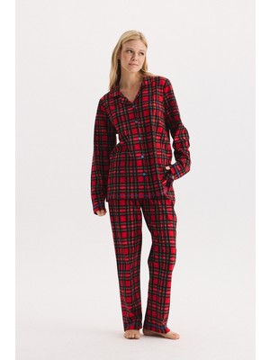 Etoile %100 Pamuk Kumaş Uzun Kol Önden Düğmeli Gömlek Yaka Pijama Takımı 27324
