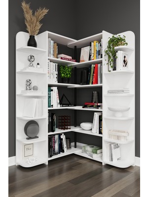 Asra Trend Modern Dönebilen Ayarlanabilir Raflı Ev Ofis Kitaplık %100 MDF Dekoratif Kütüphane Kitaplık DK01