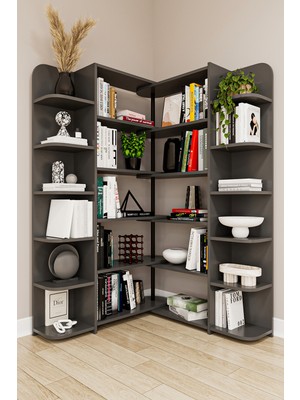 Asra Trend Modern Dönebilen Ayarlanabilir Raflı Ev Ofis Kitaplık %100 MDF Dekoratif Kütüphane Kitaplık DK01