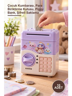 Yenilig 10 Adet Müzikli Işıklı Şifreli Atm Tipi Kumbara – Çocuk Kumbarası, Para Biriktirme Kutusu, Piggy Bank, Şifreli Saklama