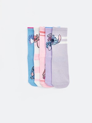 Lc Waikiki Yeni Sezon Mavi Lilo & Stitch Baskılı Kız Çocuk Soket Çorap 5'li