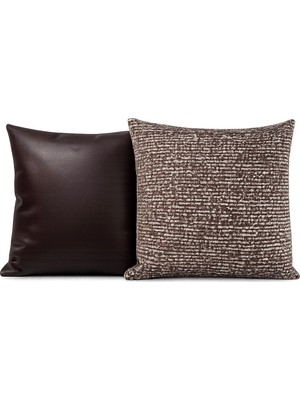 Nurhan Home Collection Mocha Duo Kırlent Kılıf Seti - Deri ve Düz Dokulu Dekoratif Kırlent Kılıf Takımı 2'li
