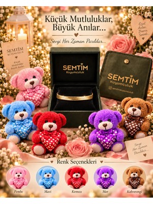 Semtim Kuyumculuk Sertifikalı 316L Çelik Kalp Uçlu Yılan Zincir Gold Bileklik & Kalpli Ayıcık Premium Hediye Seti Altın