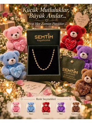 Semtim Kuyumculuk Sertifikalı 316L Çelik Premium Altın Kaplama 75 cm Küre Detaylı Kolye & Kalpli Ayıcık Özel Hediye Seti Altın Sertifikalı, Özel Kutulu, Hediye Paketli