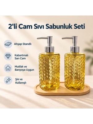 PratikBir 2'li Sarı Cam Sıvı Sabunluk Seti - 400 ml