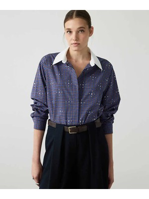 Miss İpekyol Kontrast Yaka Ekose Desen Gömlek IW6260025107020