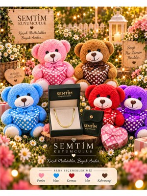 Semtim Kuyumculuk Italyan Ezme Gold Zincir Kolye & Kalpli Ayıcık Premium Hediye Seti Altın 45 cm Altın Sertifikalı, Özel Kutulu, Hediye Paketli