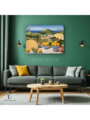 Touchvar Yatay Kanvas Tablo Limonlu Akdeniz Manzara Tablosu Ev Ofis Duvar Dekoru