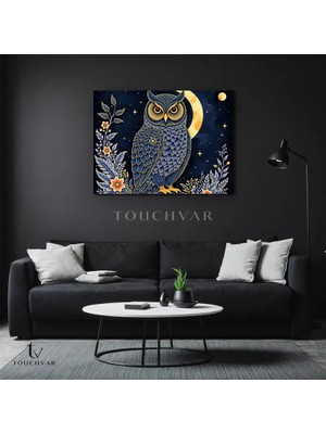 Touchvar Yatay Kanvas Tablo Baykuş ve Ay Hayvan Tablosu Ev Ofis Duvar Dekoru