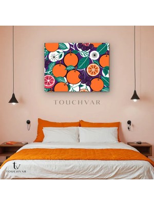 Touchvar Yatay Kanvas Tablo Portakal ve Kiraz Desenli Mutfak Tablosu Ev Ofis Duvar Dekoru