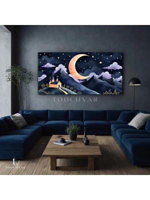 Touchvar Yatay Panoramik Kanvas Tablo Hilal ve Şato Doğa Tablosu Ev Ofis Duvar Dekoru