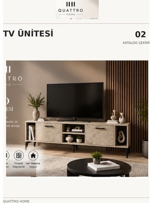 Quattro Home Ekru Traverten Desenli Suntalam Tv Sehpası 160X35 cm