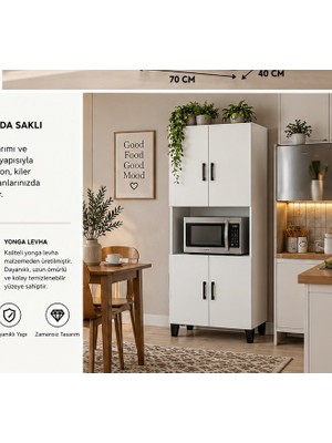 Quattro Home Beyaz Suntalam Mutfak Kiler Dolabı - Mikrodalga Bölmeli