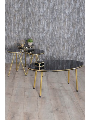Quattro Home Siyah ve Gold Metal Ayaklı 4'lü Sehpa Seti
