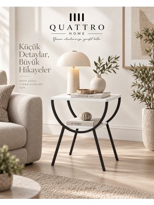 Quattro Home Metal Ayaklı Beyaz Yan Sehpa ve Komodin