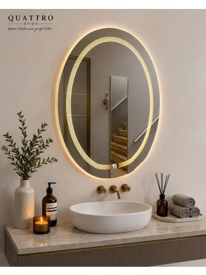 Quattro Home 3 Çizgi LED Aydınlatmalı Oval Dekoratif Makyaj Aynası