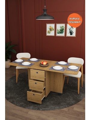 Asra Trend Lüks Katlanır Mutfak Yemek Masası %100 MDF Pratik Çekmeceli Çalışma Masası KM100