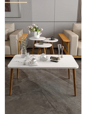Quattro Home Torna Ayaklı Beyaz Sehpa Seti 4 Parça