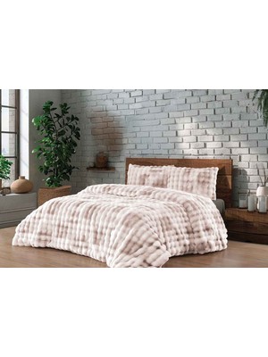 Merinos Diamond 3 Parça Bubble Kürk Comforter Set Duman Bej